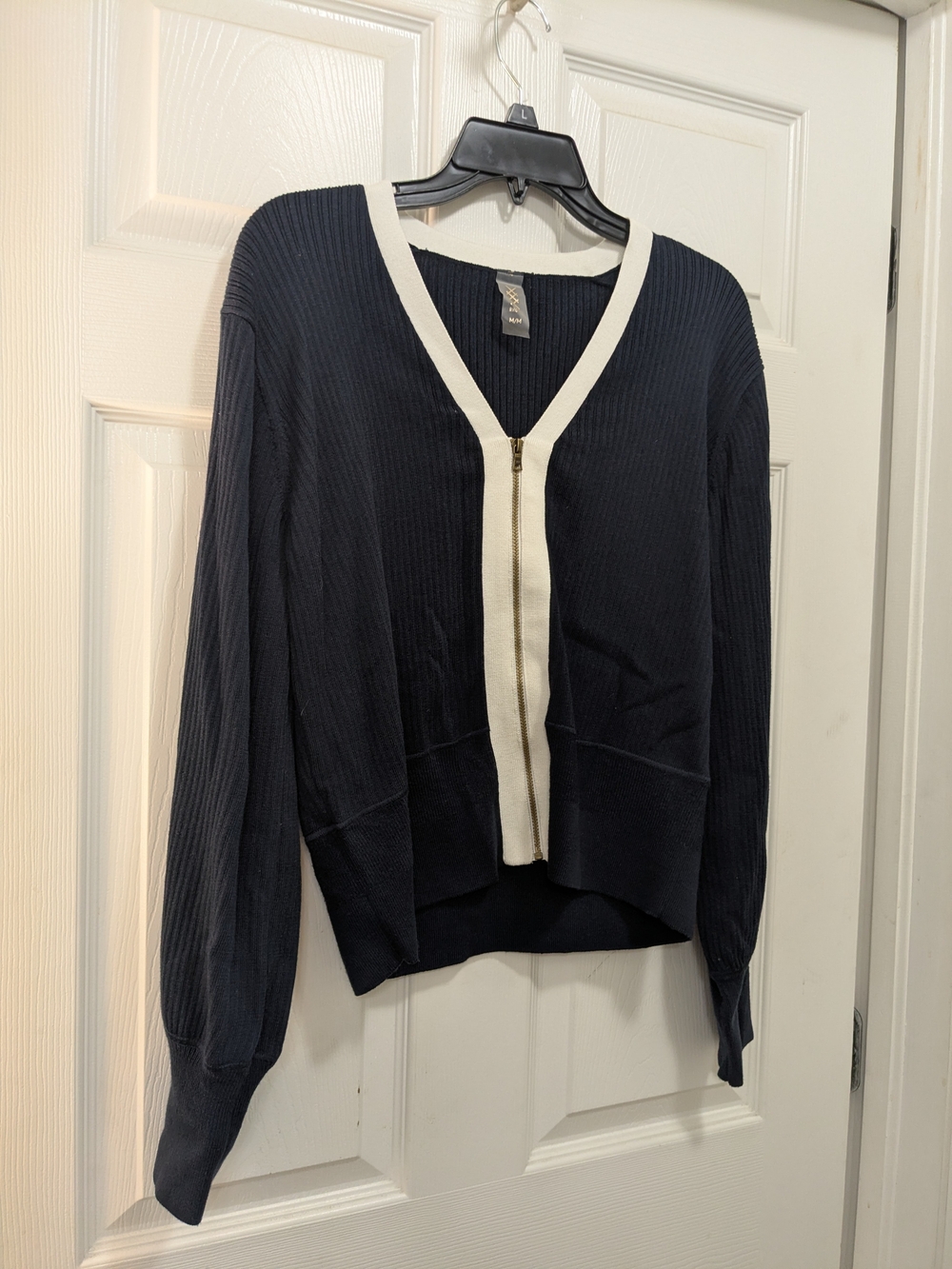 RHONE Navy Zip-Front Cardigan with Cream Trim